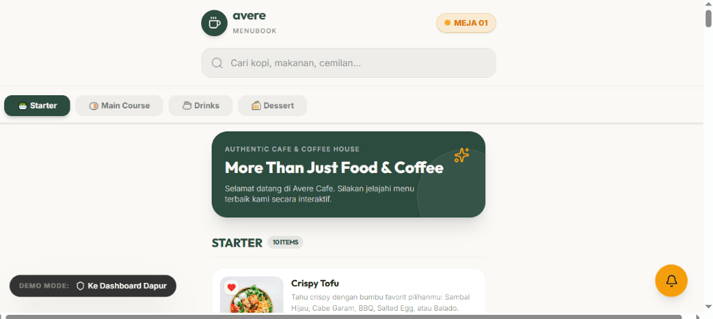 Avere E-Menu Real UI Screenshot